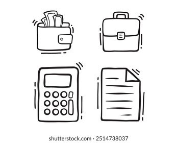 Hand drawn business icon set. Finance, money, investment icon sketch doodle blue pen stroke style.