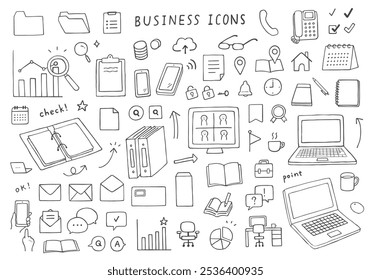 Hand drawn business icon set