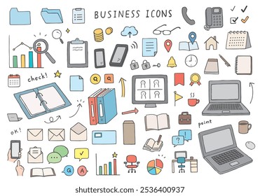 Hand drawn business icon set