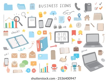 Hand drawn business icon set