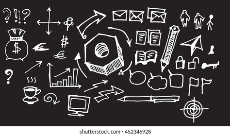 Hand drawn business icon set