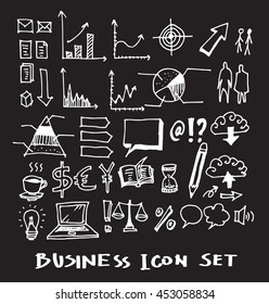 Hand drawn business icon set Chalkboard. Vector illustration.