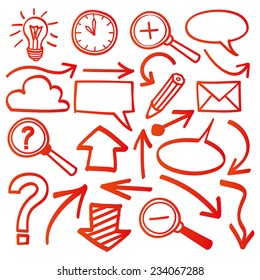 Hand drawn business icons in orange
