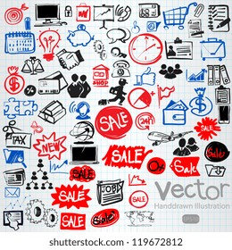 Hand Drawn Business Icons Set, Vector