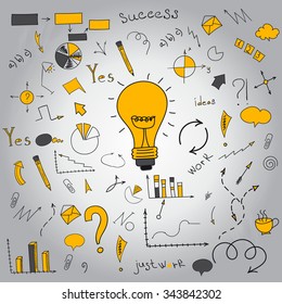 Hand drawn business icons, symbols, charts and graphs.Stock vector