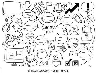 Hand drawn business Idea doodles on white background