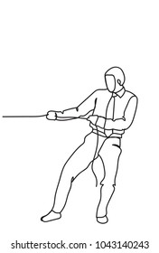 Hand Drawn Business Man Pulling Rope Strong Businessman Competition Concept Vector Illustration