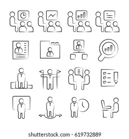 hand drawn business management concept icon set