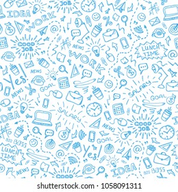 Hand drawn business seamless pattern with doodles icons set on white background. Business Background. Vector illustration