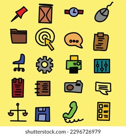 Hand drawn business set of icons isolated on orange background,vector illustration eps10 