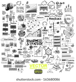 Hand Drawn Business Strategy Icons Set, Vector