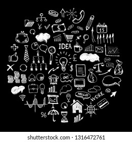 Hand drawn business symbols. Management concept with Doodle design style.
