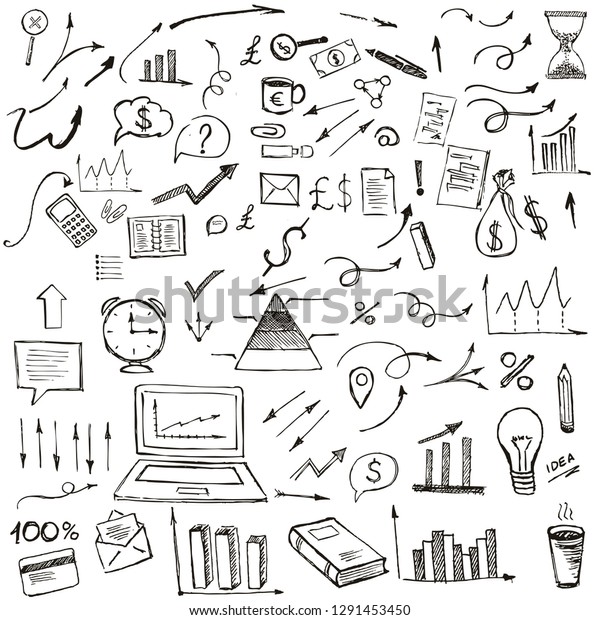 Hand Drawn Business Symbols Management Concept Stock Vector (Royalty ...