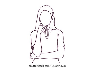 hand drawn business woman with hand on chin illustration