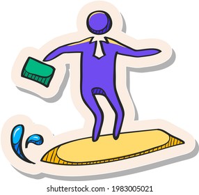 Hand drawn Businessman challenge icon in sticker style vector illustration