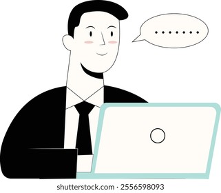 Hand Drawn Businessman Character on White Background. Flat Vector Illustration.