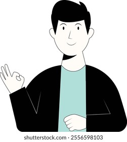 Hand Drawn Businessman Character on White Background. Flat Vector Illustration.