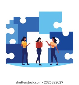 Hand Drawn Businessman with jigsaw in flat style isolated on background