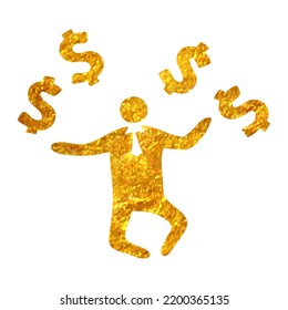 Hand Drawn Businessman Money Icon In Gold Foil Texture Vector Illustration