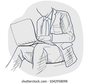Hand drawn of a businessman using a tablet