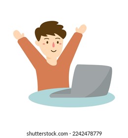 hand drawn businessman working laptop