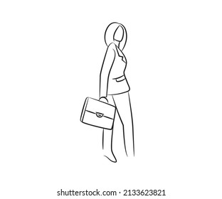 hand drawn businesswoman and briefcase illustration