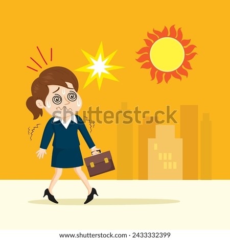 Hand drawn businesswoman in hot weather and going to faint on a hot day. Flat, Poster, Vector, Illustration, Cartoon, EPS10.