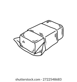Desenhado à Mão Butter Block Line Art Illustration, Preto e Branco Dairy Food Sketch	
