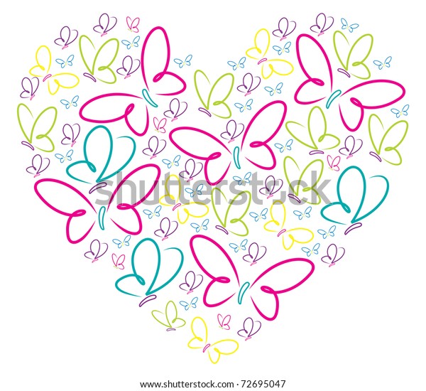 Hand Drawn Butterflies Heart Shape Vector Stock Vector (Royalty Free ...