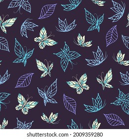 Hand drawn butterflies illustration. Seamless pattern with butterflies. 
Vector background.