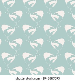 Hand drawn butterflies pattern in creamy white color on jade greenbackground. Can be used for fashion graphics, T-shirt prints, pajamas, fabrics, posters, covers, wrapping, banners, backdrops, flyers.