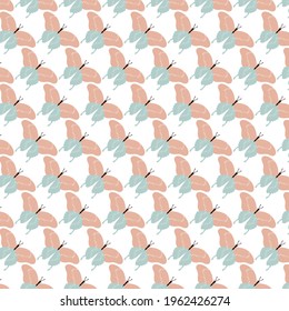 Hand drawn butterflies pattern in pink, green and white. Can be used for fashion graphics such as T-shirt prints leggings pajamas fabrics or for home decor such as wallpapers tablecloths bedclothes.