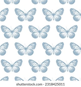 Hand drawn butterflies seamless pattern. Retro vintage style. Vector illustration.