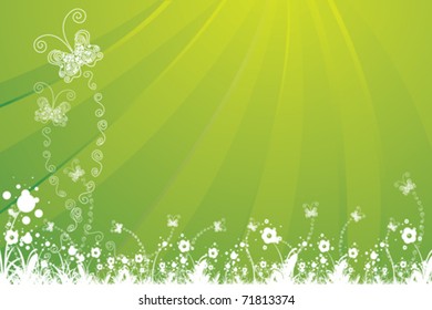 Hand drawn butterflies and spring flowers