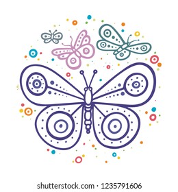 Hand drawn butterflies vector illustration.