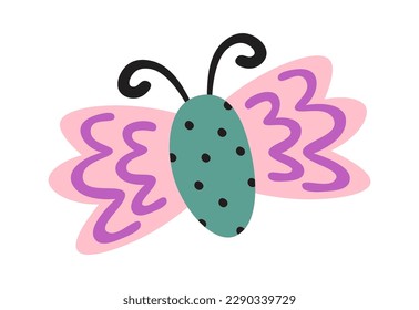 Hand drawn butterfly with abstract floral ornament flat icon. Vector illustration