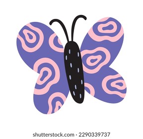 Hand drawn butterfly with abstract floral ornament flat icon. Vector illustration