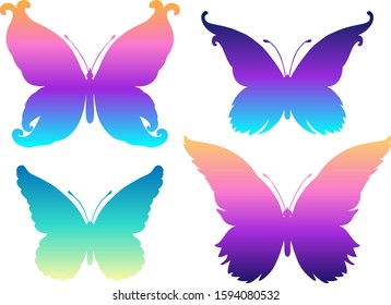 Hand drawn butterfly in bright neon colors.  Han drawing design for t-shirt print or tattoo. Isolated vector illustration. 