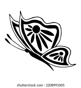 Hand drawn butterfly doodle element for coloring, invitation, postcard.