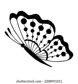 Hand drawn butterfly doodle element for coloring, invitation, postcard.