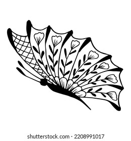 Doodle de mariposa dibujado a mano para colorear, invitación, postal.