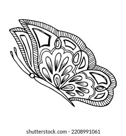 Doodle de mariposa dibujado a mano para colorear, invitación, postal.