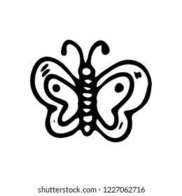Hand drawn butterfly doodle. Sketch children's toy icon. Decoration element. Isolated on white background. Vector illustration.