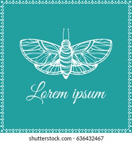 Hand drawn butterfly. Doodle style logo. In frame.
