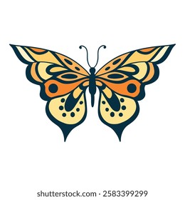 Hand drawn butterfly. Flower butterflies, moth wings and spring colorful flying insect. Drawing flying papillon butterfly isolated vector icon on white background.