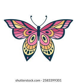 Hand drawn butterfly. Flower butterflies, moth wings and spring colorful flying insect. Drawing flying papillon butterfly isolated vector icon on white background.