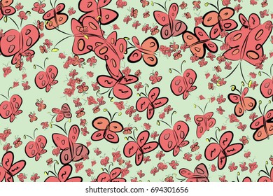 Hand drawn butterfly illustrations background, good for graphic design, wallpapers or booklets. Cartoon style vector graphic.