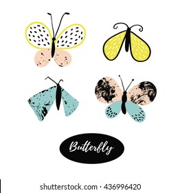 Hand drawn butterfly logo design collection. Vector elements isolated on the white background.