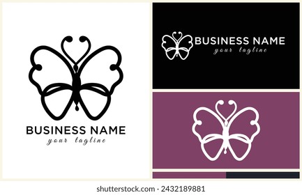 plantilla dibujada a mano del logotipo de la mariposa