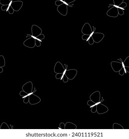 Hand drawn butterfly pattern on a black background